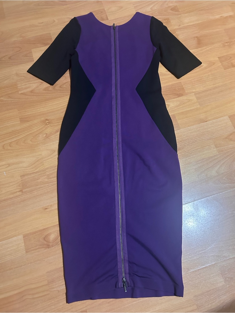 Felicity & Coco Gently Used Purple and Black Midi Sheath Dress Size Small - Picture 5 of 8
